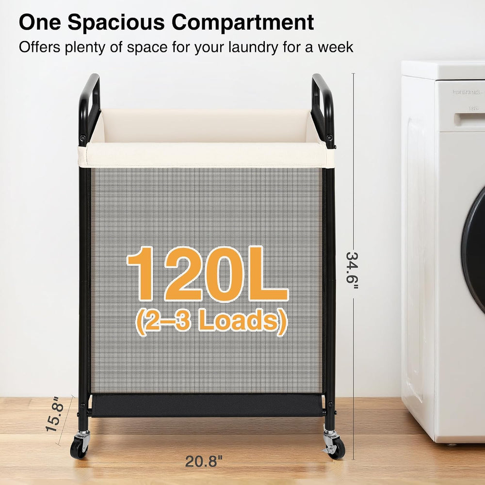 STO STO 1-Section Laundry Hamper with Wheels, 120L Rolling Laundry Basket