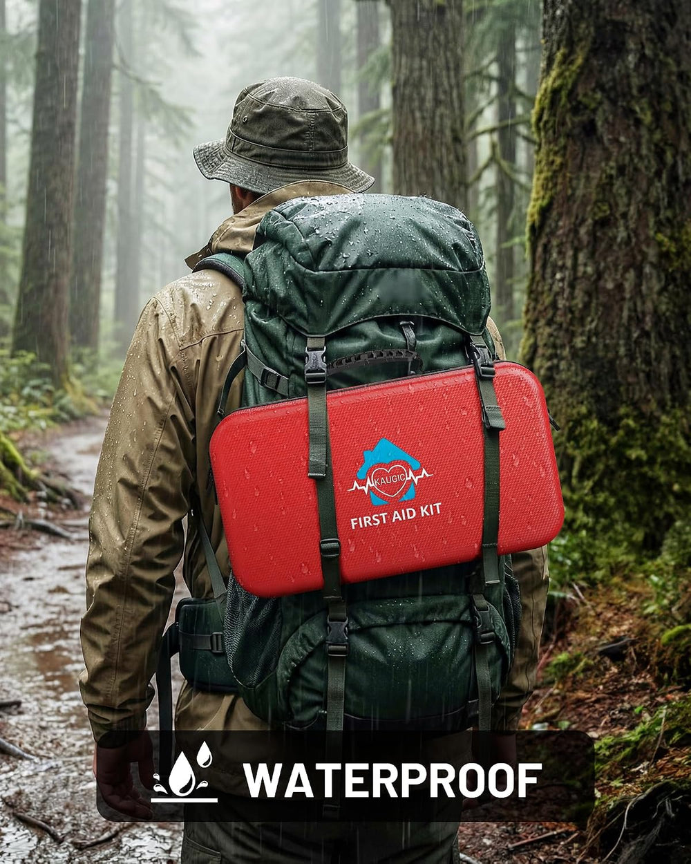 KAUGIC 500PCS Waterproof Hard Shell First Aid Kit, Travel