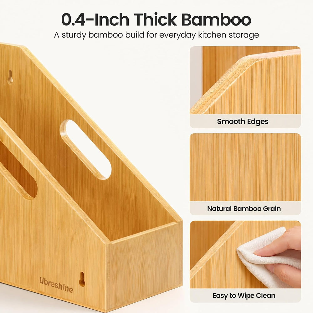 Slim Bamboo Cutting Board Holder & Baking Sheet Organizer