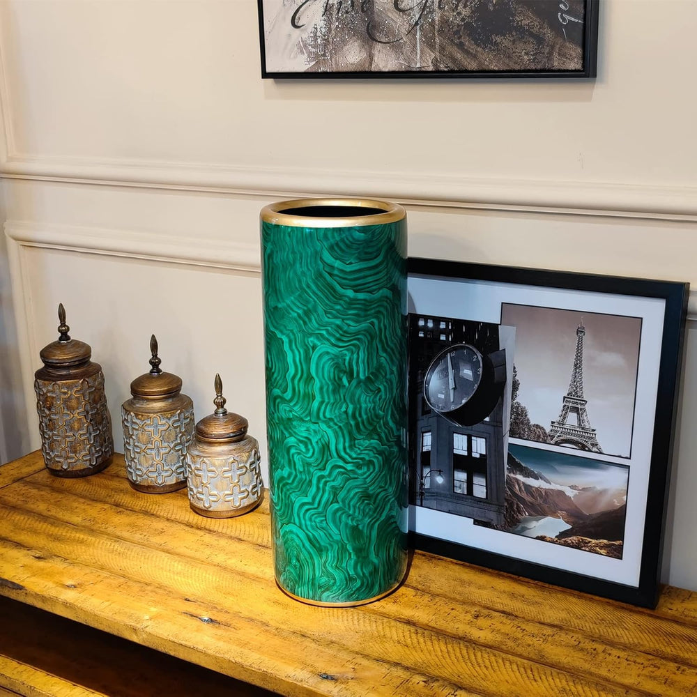 24" H Ceramic Umbrella Stand Malachite Green for Entryway Indoor