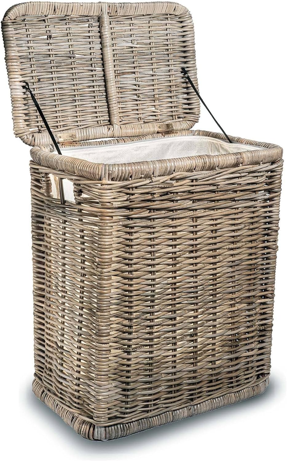 The Basket Lady Narrow Kubu Wicker Rectangular Laundry Hamper, Serene Grey