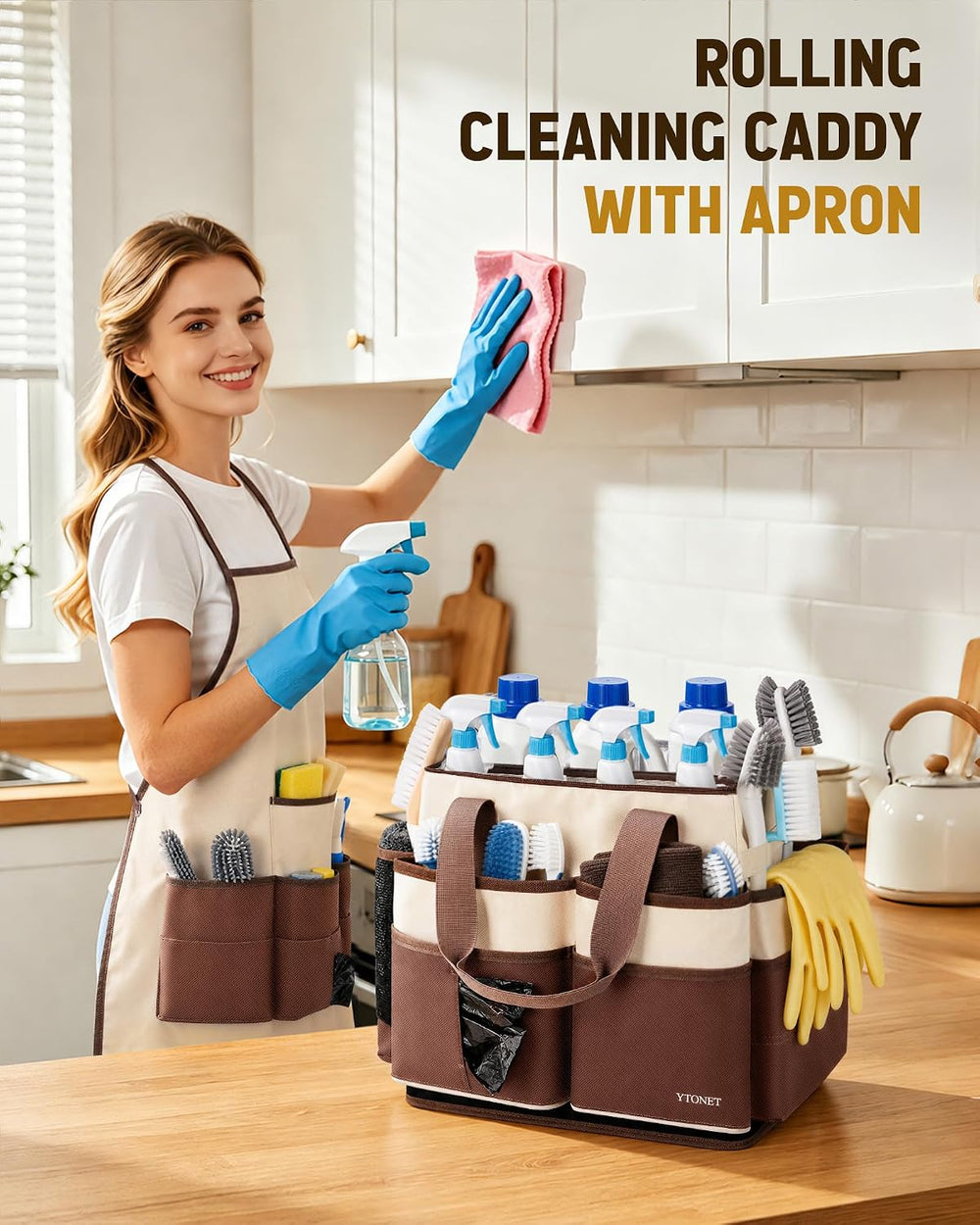 Ytonet Cleaning Caddy with 4 Spinner Wheels, Rolling Cleaning Caddy Bag