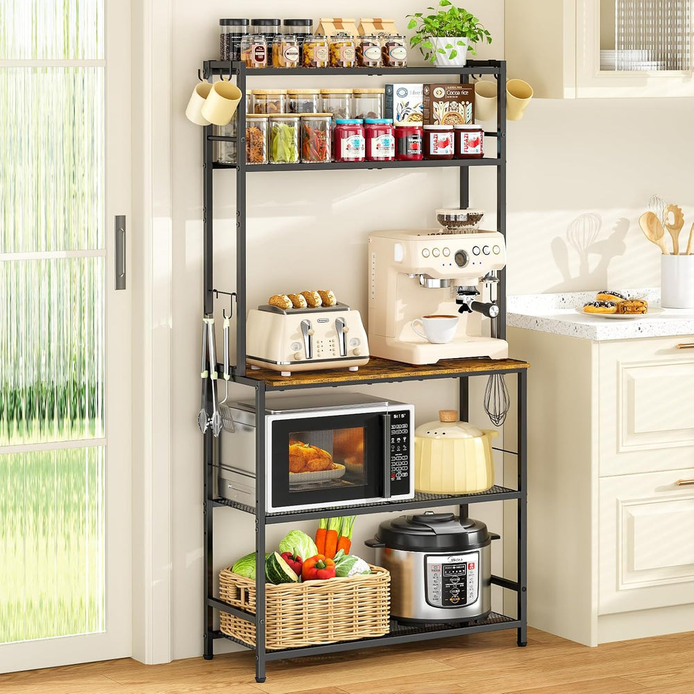 ThreeHio 5 Tier Kitchen Bakers Rack with Storage, 29.9 Inch Microwave Stand, ...