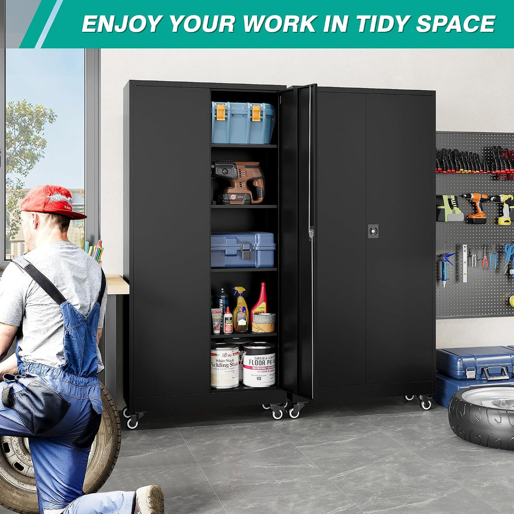 75" Tall Metal Storage Cabinet with Wheels,Rolling Garage Storage Cabine...