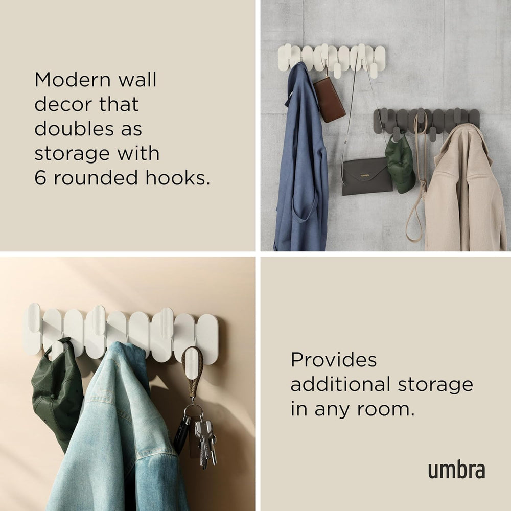 Umbra Tempo Wall Hooks, 6-Hook Coat Rack Wall Mount, Sand