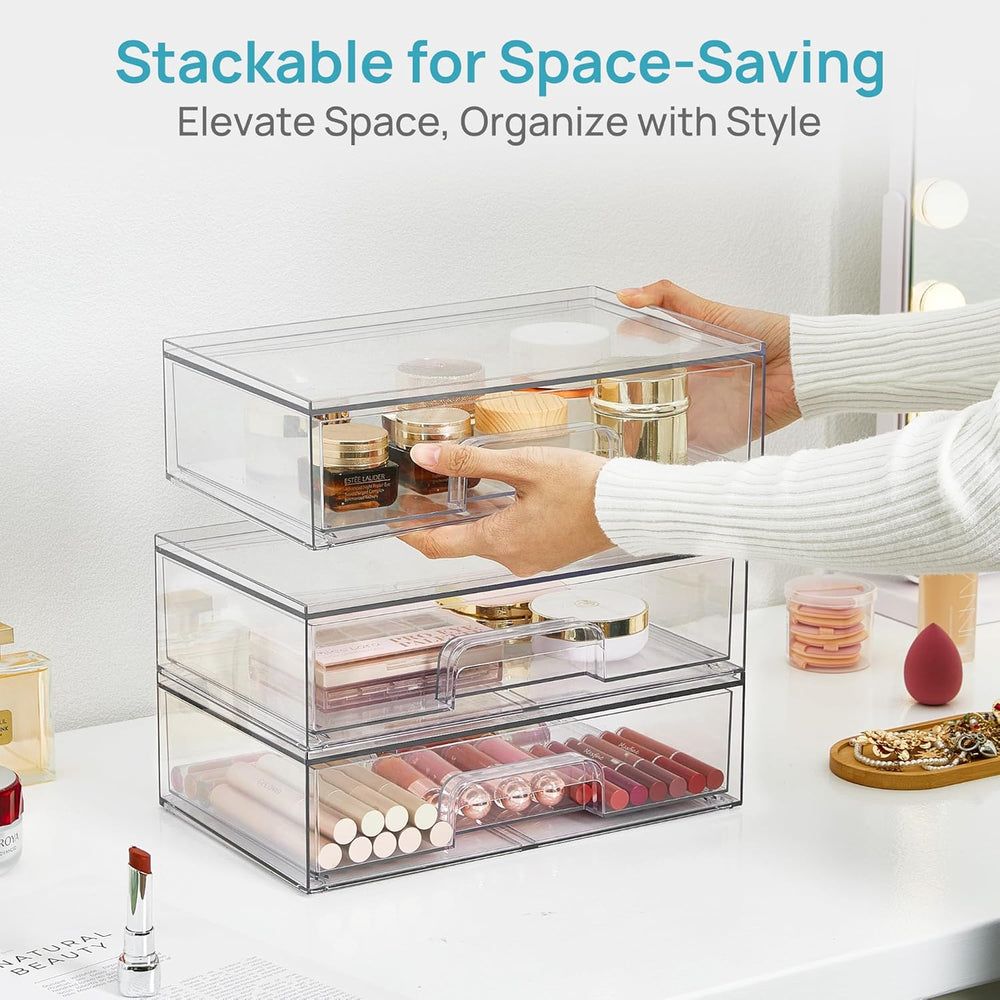Vtopmart Clear Stackable Storage Drawers, 2 Pack Wide Plastic Organizers