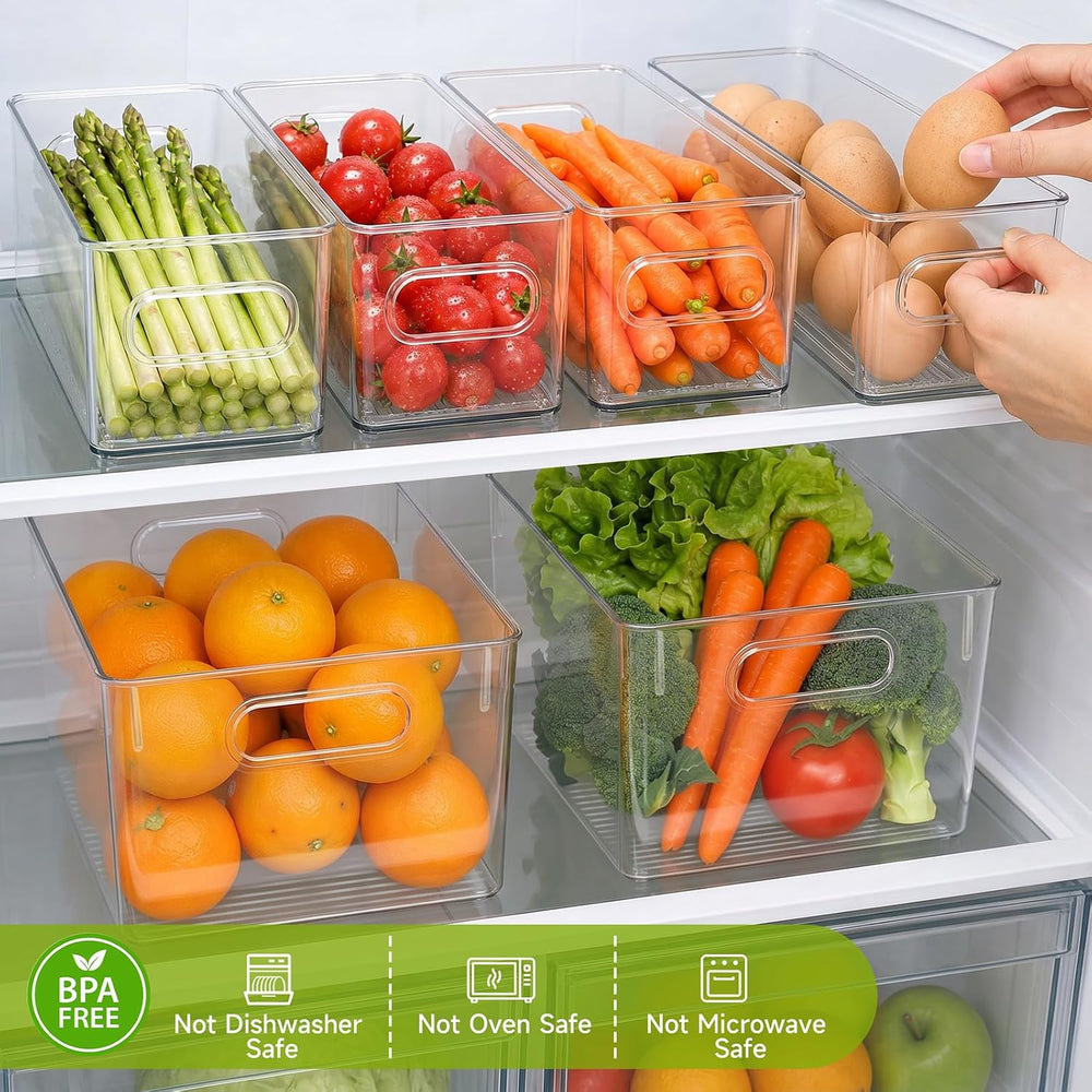 YKIOKE 8 Pack Clear Plastic Storage Bins with Handles, Stackable Organizer