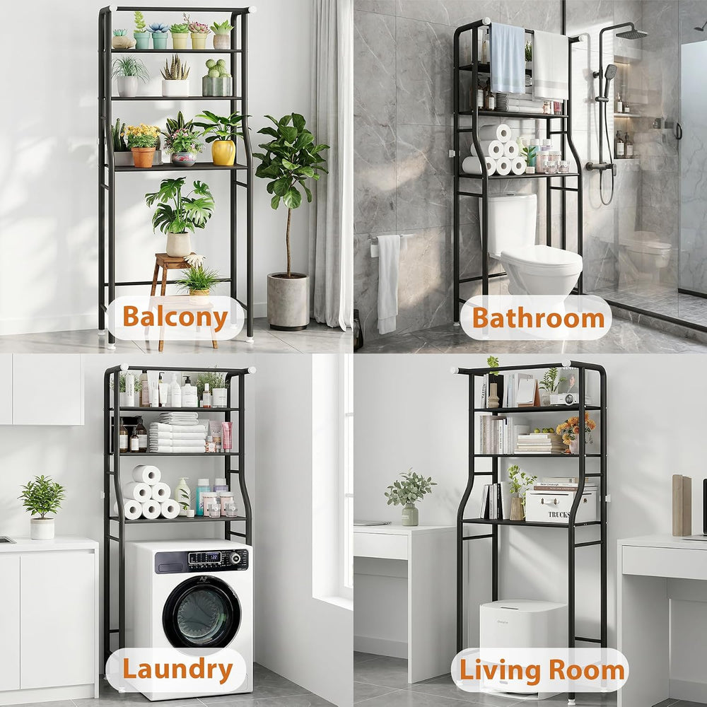 UDEAR 3-Tier Over The Toilet Rack,with Hanging Rod,Tower Shelf,Black
