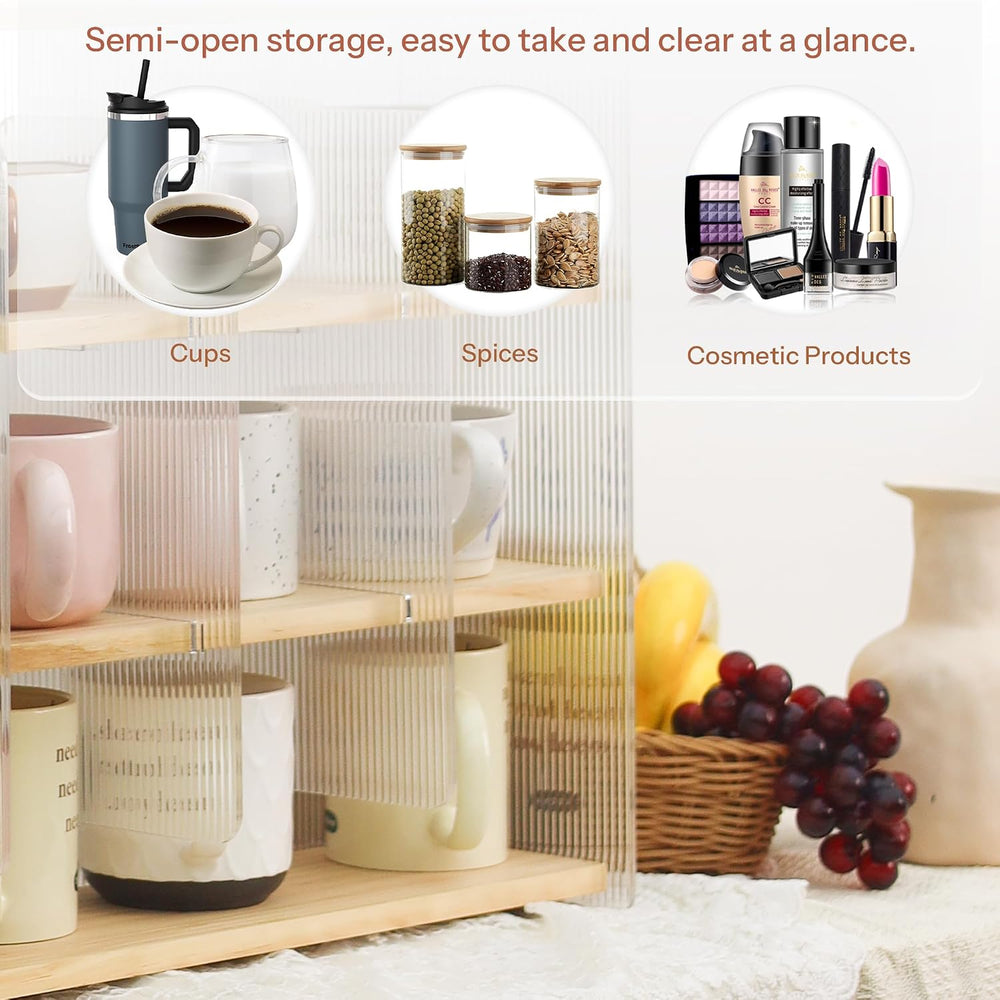 Mug Shelf 4-Tier Walnut Coffee Cup Displays,Kitchen Spice Storage