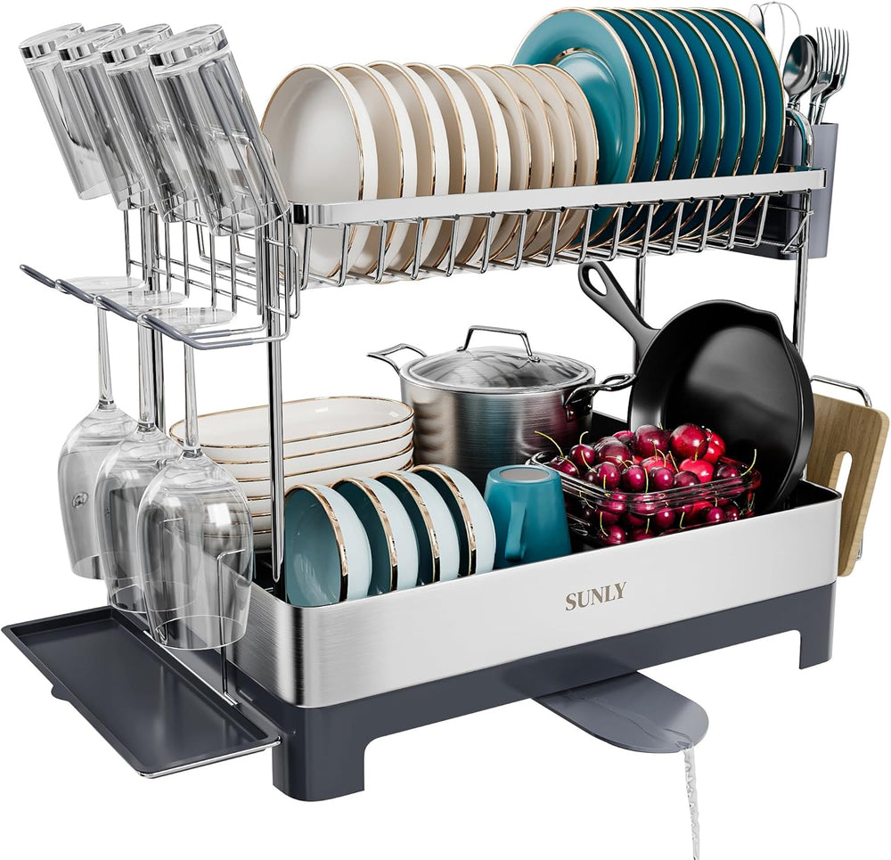 SUNLY Large Dish Drying Rack, Multipurpose 2 Tier Dish Racks for Kitchen Coun...