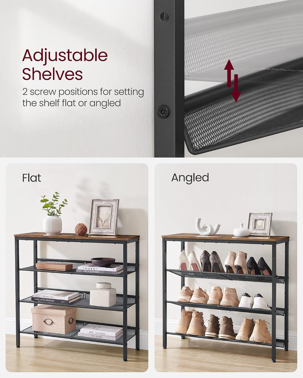 VASAGLE 4-Tier Shoe Rack, Adjustable, Freestanding