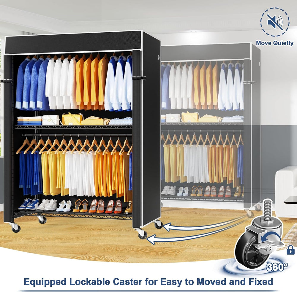 ULIFHOME P8C Pro Heavy Duty Clothes Rack(With Extended Width Design) Rolling ...