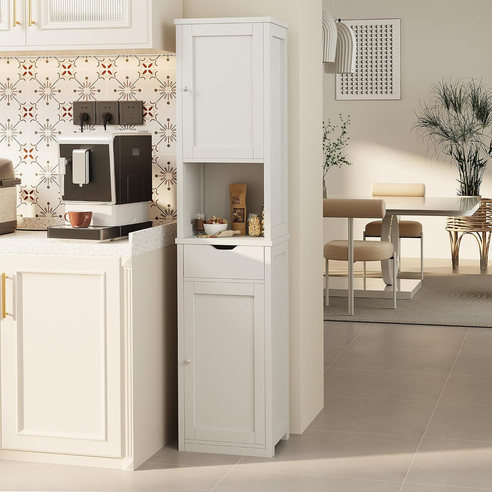 Shintenchi Tall Bathroom Storage Cabinet, Narrow Slim Cabinet, White