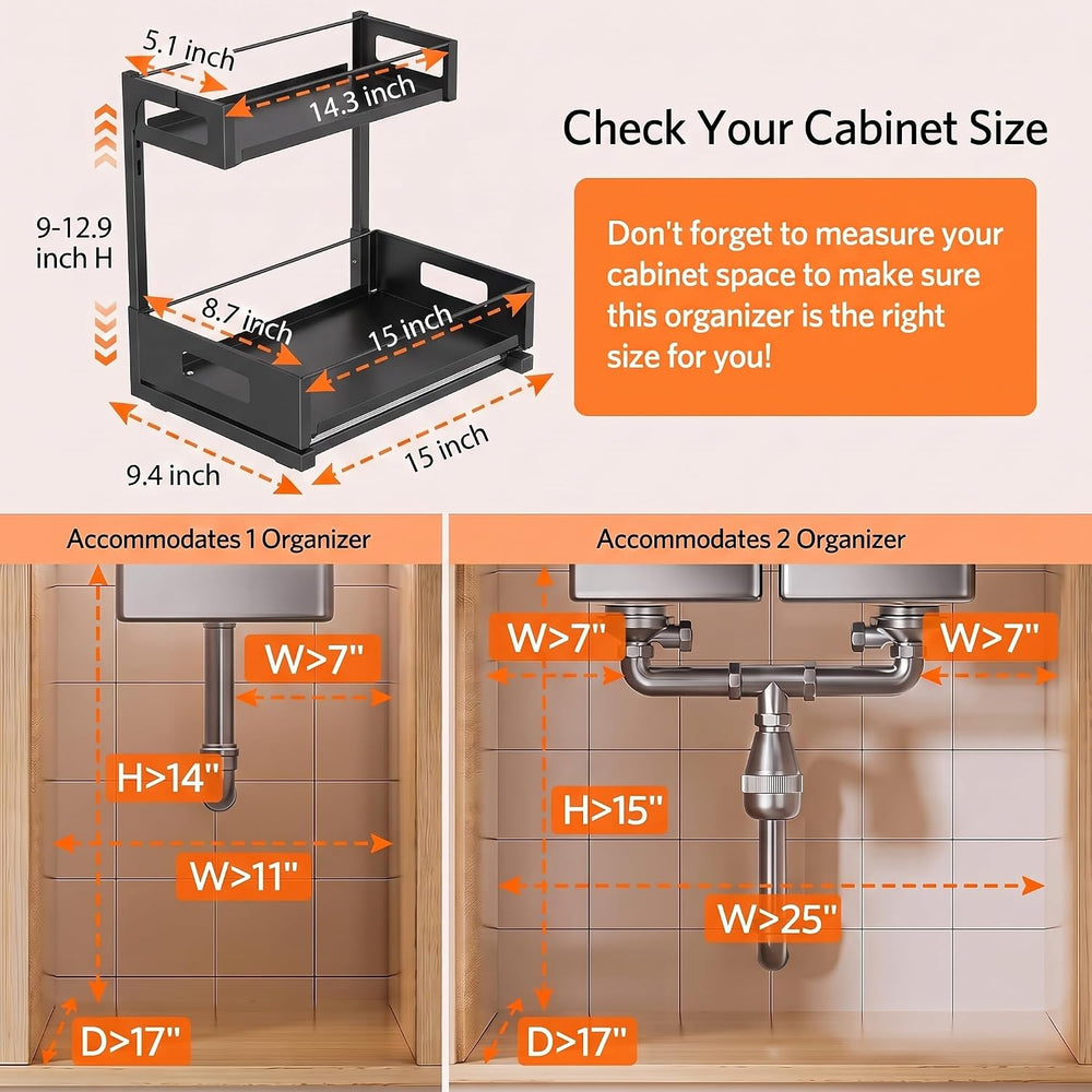 Under Sink Organizer Adjustable Height L Shaped Pull Out Cabinet Organizer