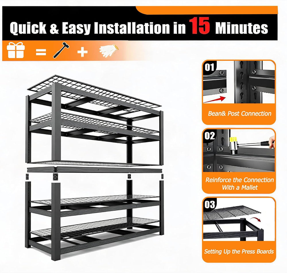 62" W Storage Shelves Unit,5 Tier Heavy Duty Metal garage Shelving Unit