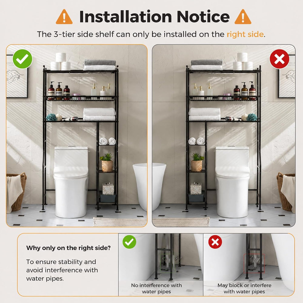 Lauren&Harold 6-Tier Over The Toilet Storage with Side Rack Black