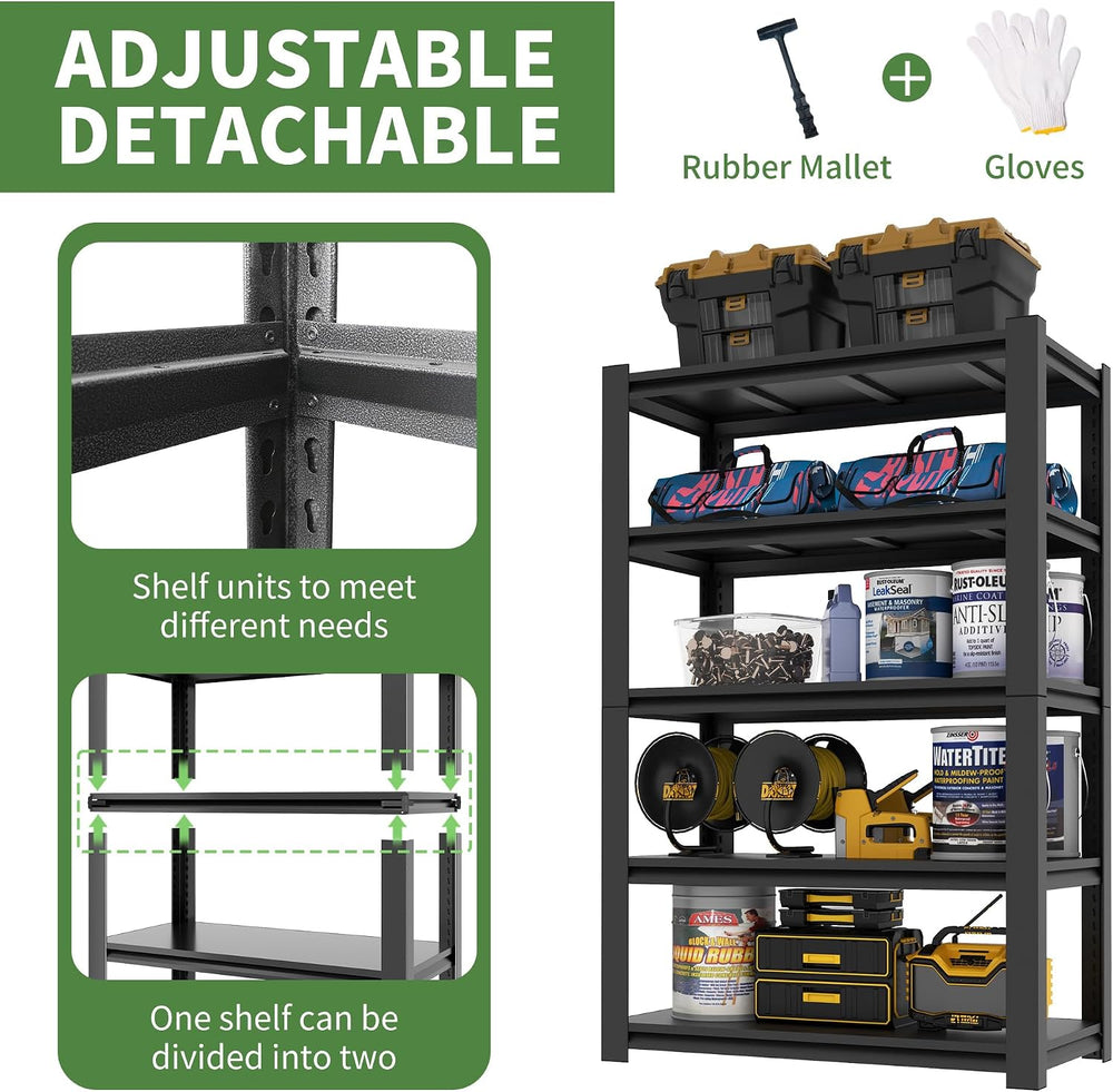 Garage Shelves, 3000Lbs Garage Shelving Heavy Duty, 5 Tier Adjustable Garage ...