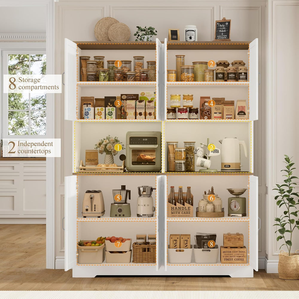 HOSTACK 55" W Pantry Cabinet, 71" Tall Kitchen Hutch Storage Cabine...