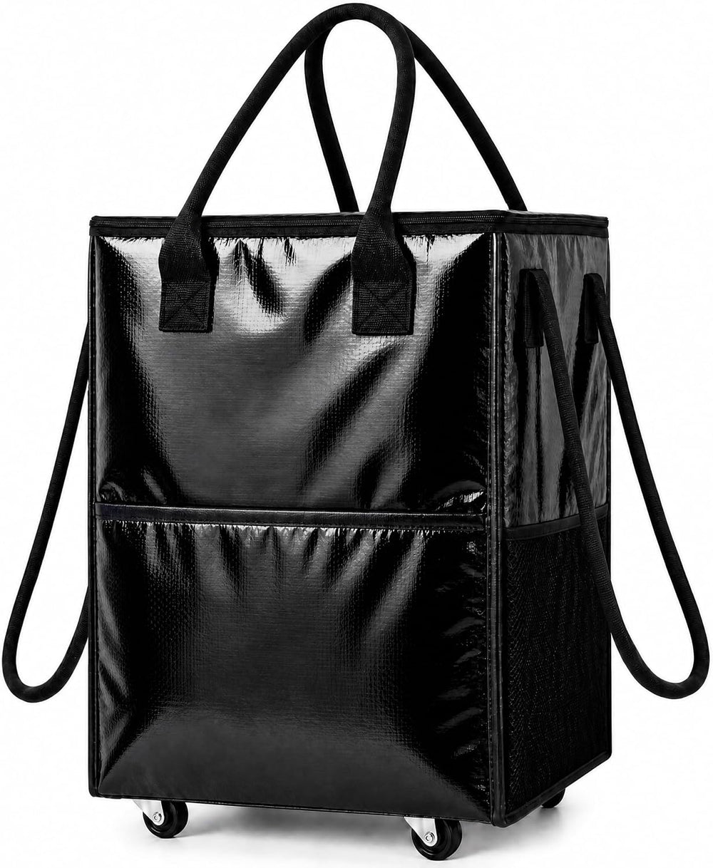 Rolling Grocery Bag on 4 Wheels,18 Gallon Foldable Tote Bag with 4 Handles