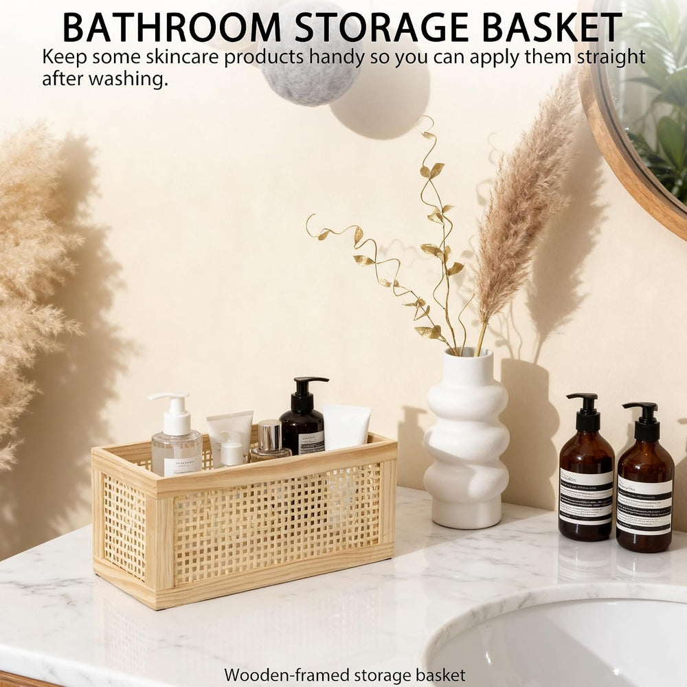 Small Rectangular Rattan Woven Wooden Storage Basket