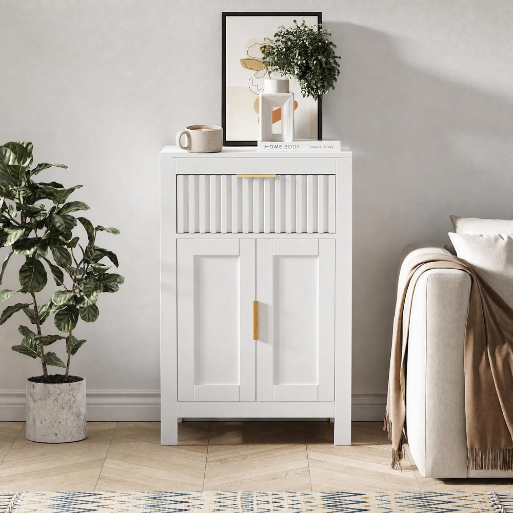 Buffet Cabinet, 2 Door Sideboard, Oak and White, Adjustable Shelves (White