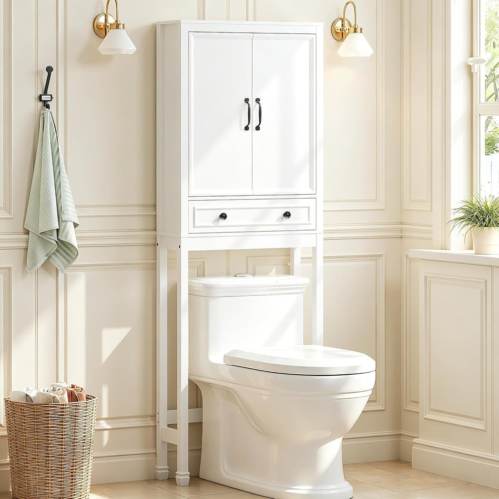 Spirich Over The Toilet Storage Cabinet with Doors and Tilt-Out Cube, White