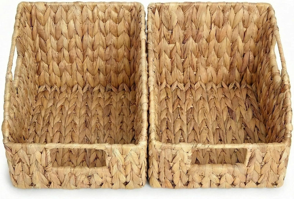 DEILSYโข Water Hyacinth Wicker Storage Baskets for Shelves with Handles 2pk