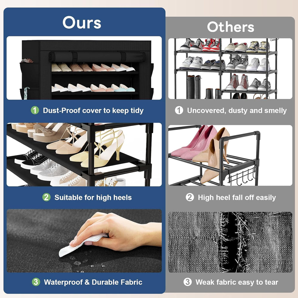 Mavivegue Shoe Rack with Cover, 10+1 Tier Tall Shoe Storage
