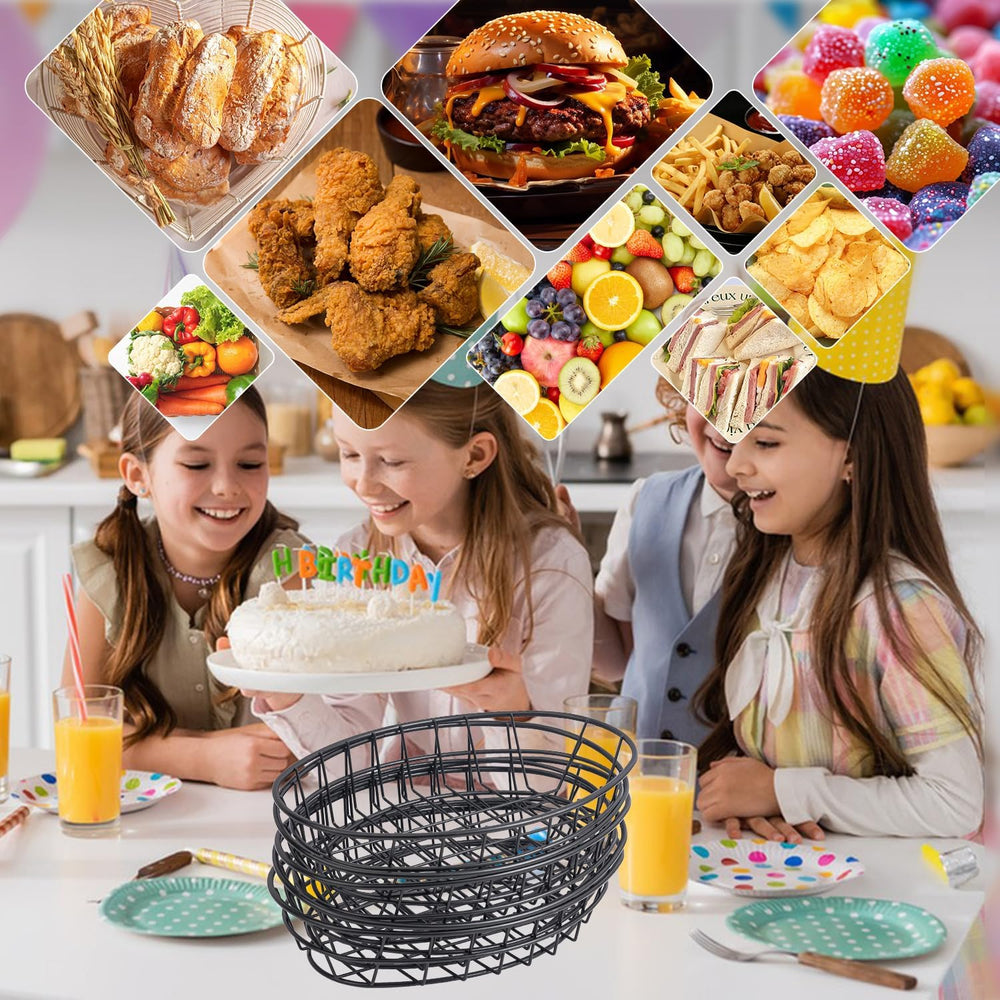 15 Pack Oval Wire Bread Basket, 9.65 x 6.1 x 2.17 Inch Metal Fast Food Basket...