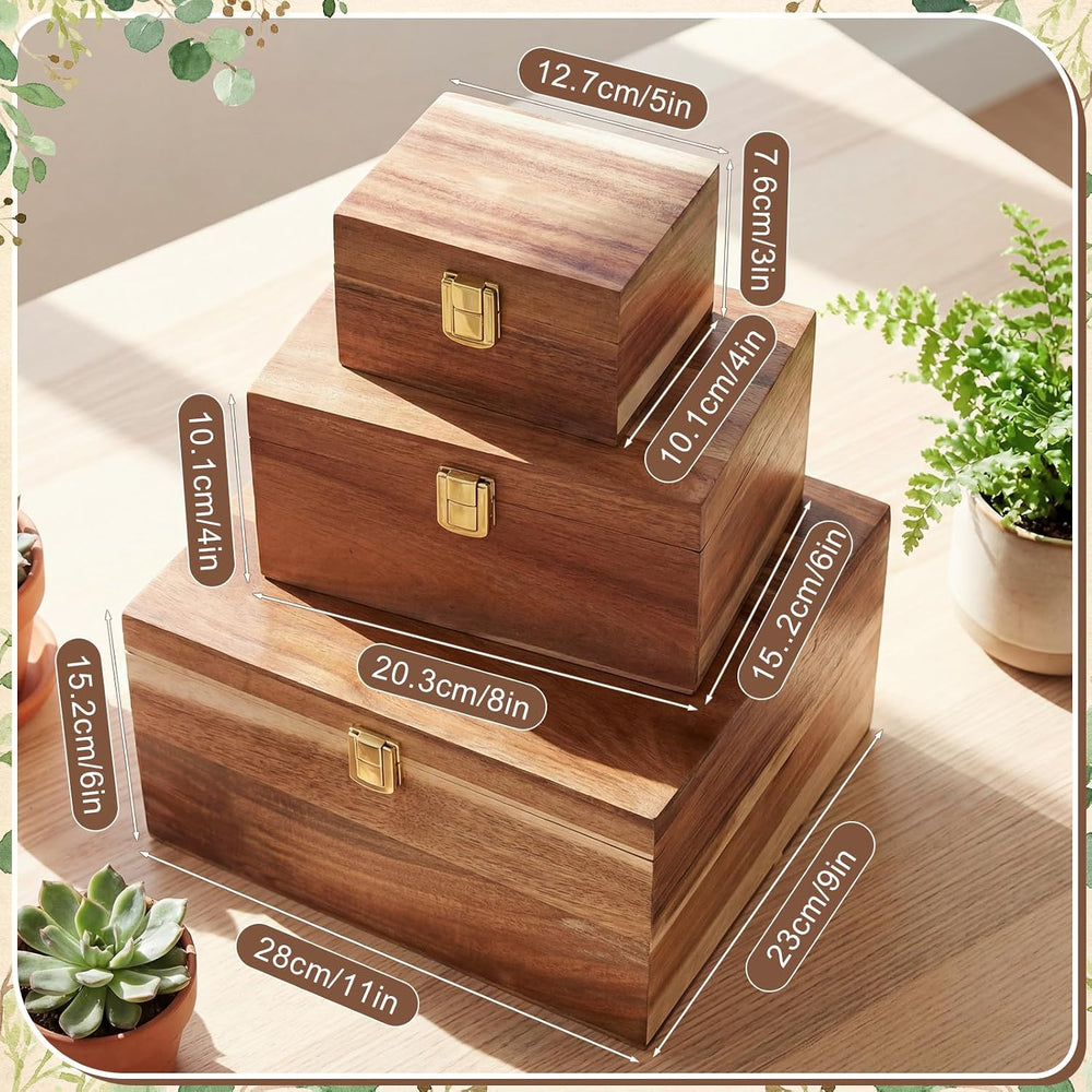 Novabright 3 Pack Wooden Keepsake Box, 3 Size Handmade Decorative Treasure Ch...