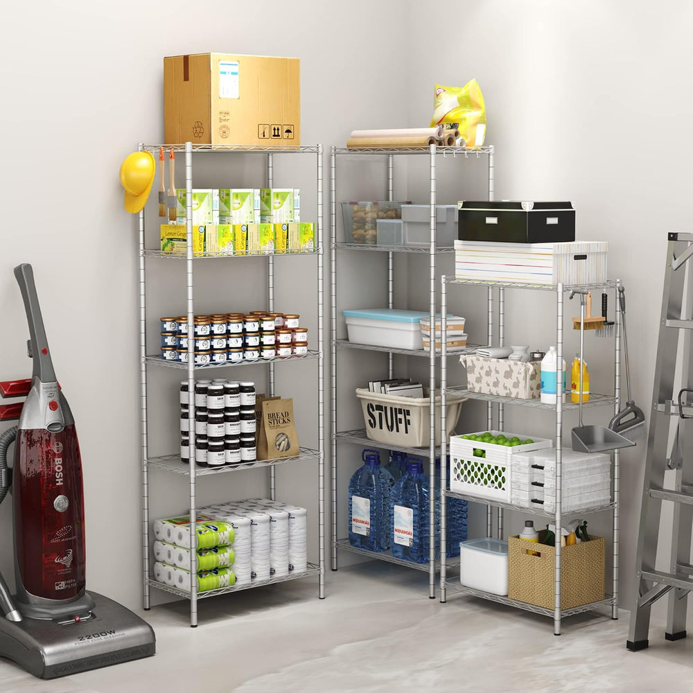 HOMEFORT 5-Shelving Unit, Adjustable Wire Shelving, Metal Wire Shelf Rack Org...