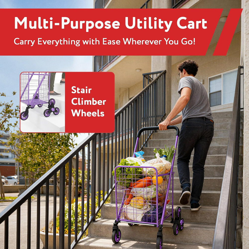 dbest Products Stair Climber Cruiser Cart Shopping Grocery Rolling Folding La...