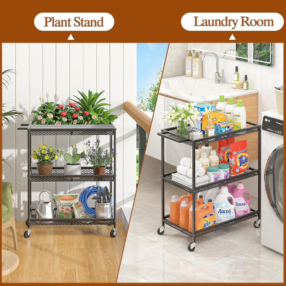 3 Tier Rolling Utility Kitchen Cart, Heavy Duty Wire Rolling Cart on Wheels, ...