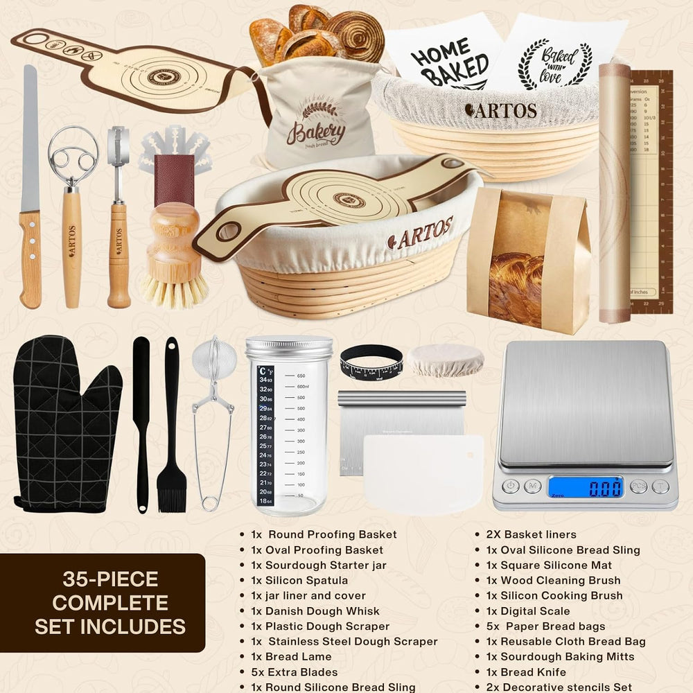 ARTOS ULTIMATE Sourdough Starter Kit | Banneton Bread Proofing Baskets with B...