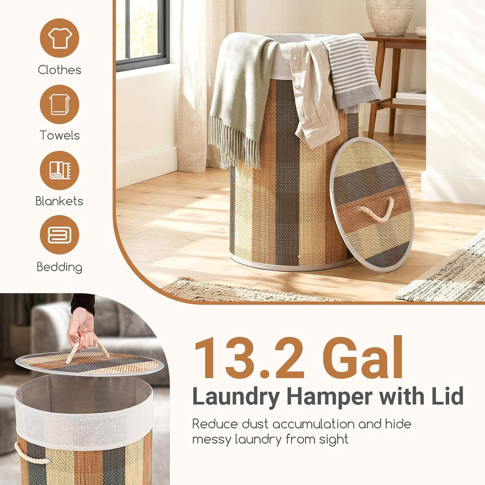 Giantex Round Bamboo Laundry Hamper with Lid, 13.2 Gal Large Capacity Clothes...