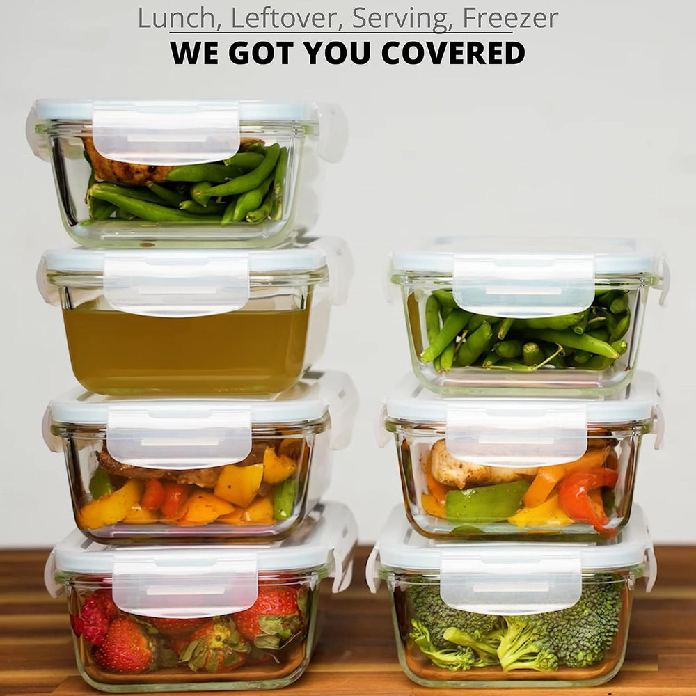 Razab 16 Pc (Set of 8) 30 Oz Glass Meal Prep Containers with Lids, Airtight L...