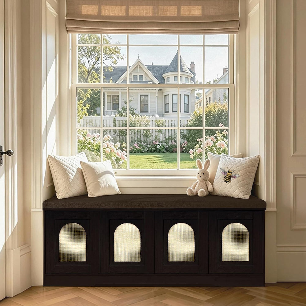 DINZI LVJ Shoe Storage Bench with Cushion, Door, Espresso Oak 47.2"LX17....
