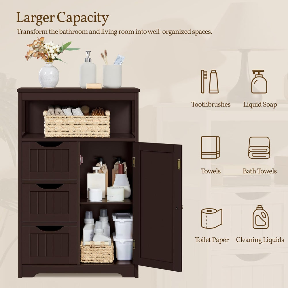 Yaheetech Freestanding Bathroom Storage Cabinet with 3 Drawers, Espresso
