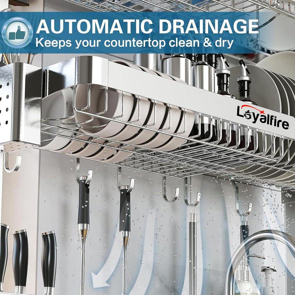 Loyalfire Over Sink Dish Drying Rack, 3 Tier Adjustable Length (20.87'