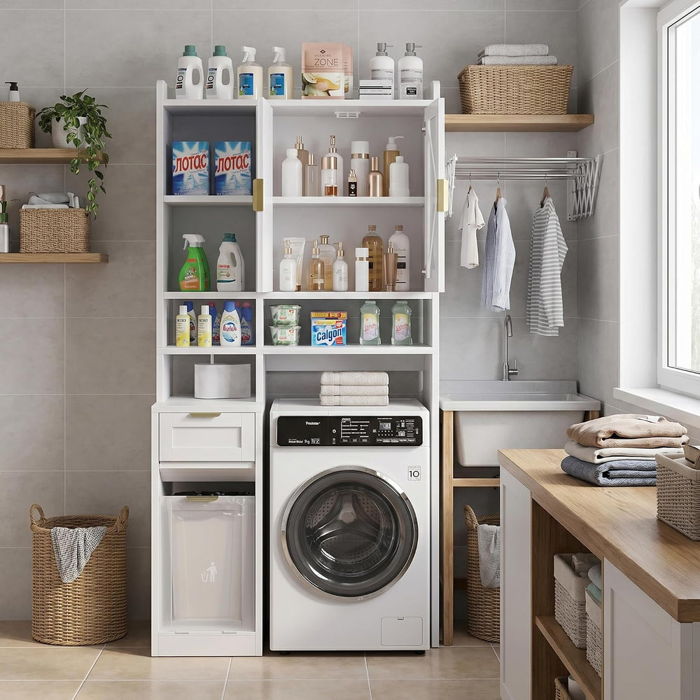 Over the Toilet Storage Cabinet with Hidden Odor-Proof Trash Can&Toilet P...