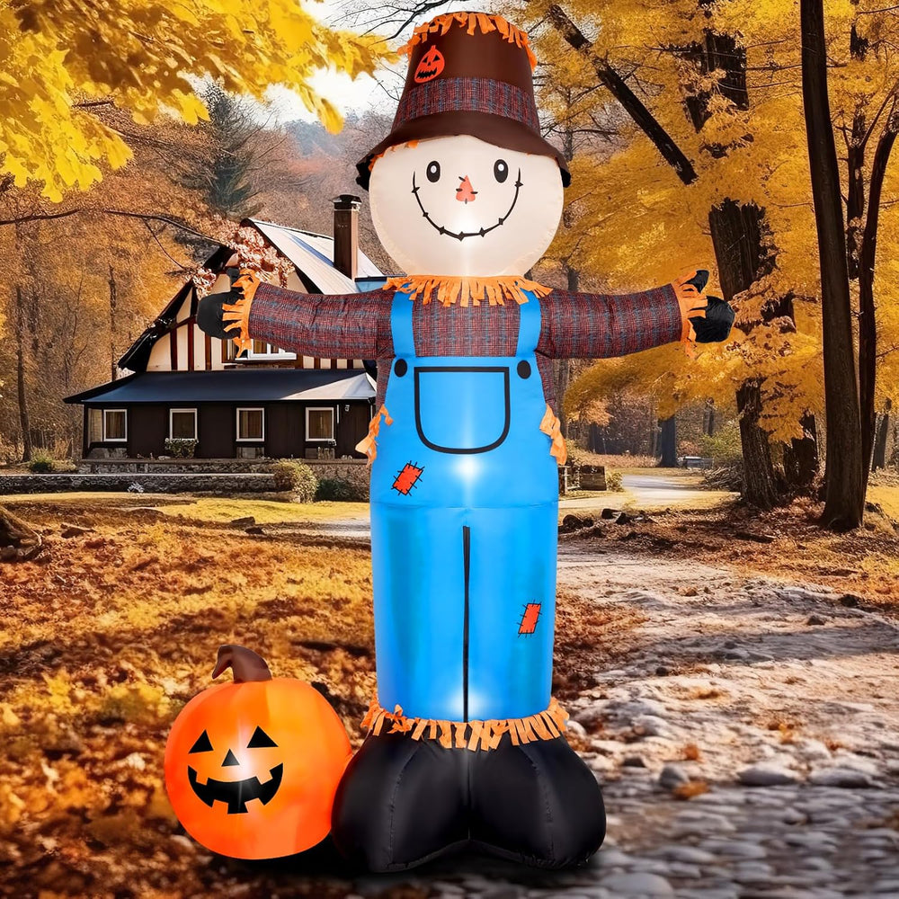 8 FT Fall Inflatables Scarecrow Decorations, Scarecrow with Pumpkin Inflatabl...