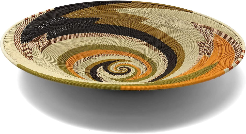 Fair Trade Zulu Telephone Wire 8-inch Platter Basket, African Earth