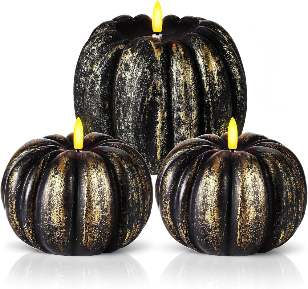 3 Pcs Halloween Flameless Pumpkin Candles with Timer Remote