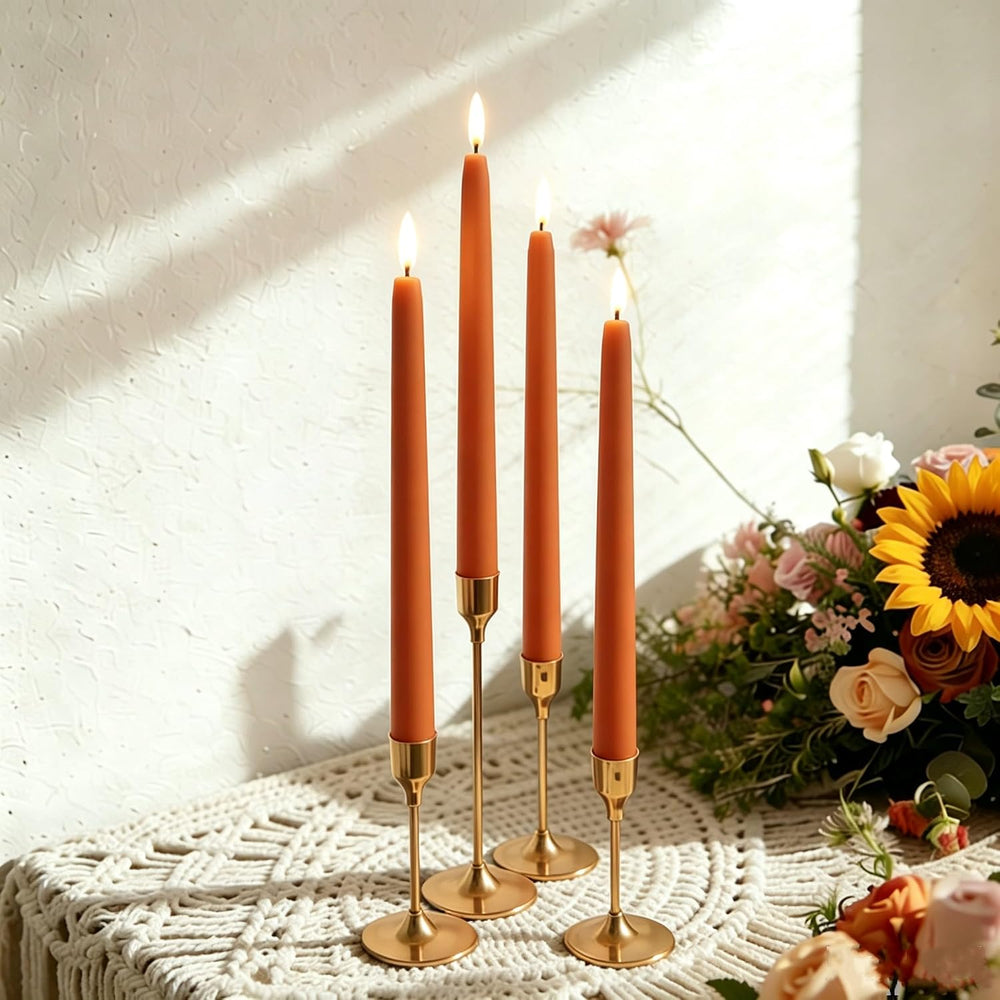 Burnt Orange Fall Halloween Flameless Taper Candles with Remote Set of 12