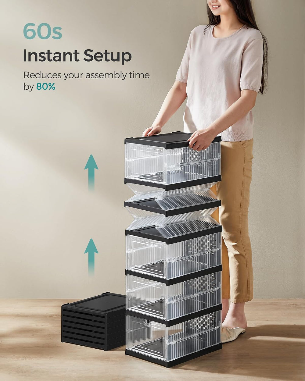 SONGMICS Foldable Shoe Boxes, 6-Tier for 18 Pack, Fit up to US size 13