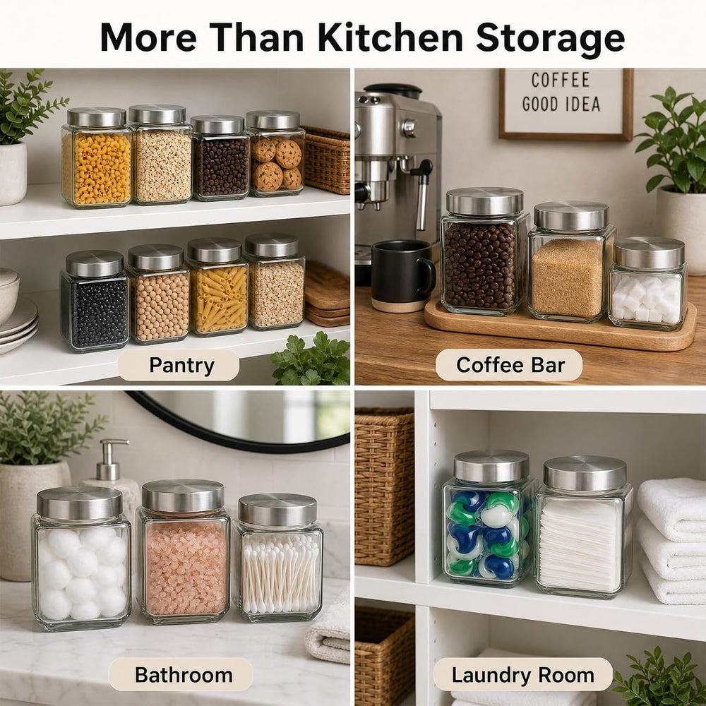 Canisters Set For The Kitchen, 4 Pack Glass Storage Containers With Lids