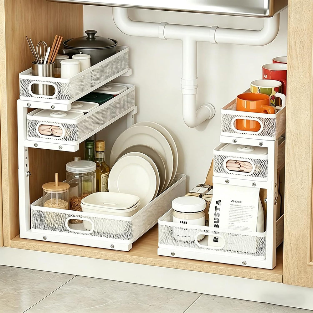 2 Pack Under Sink Organizer, 3-Tier Pull Out Kitchen Cabinet Organizer