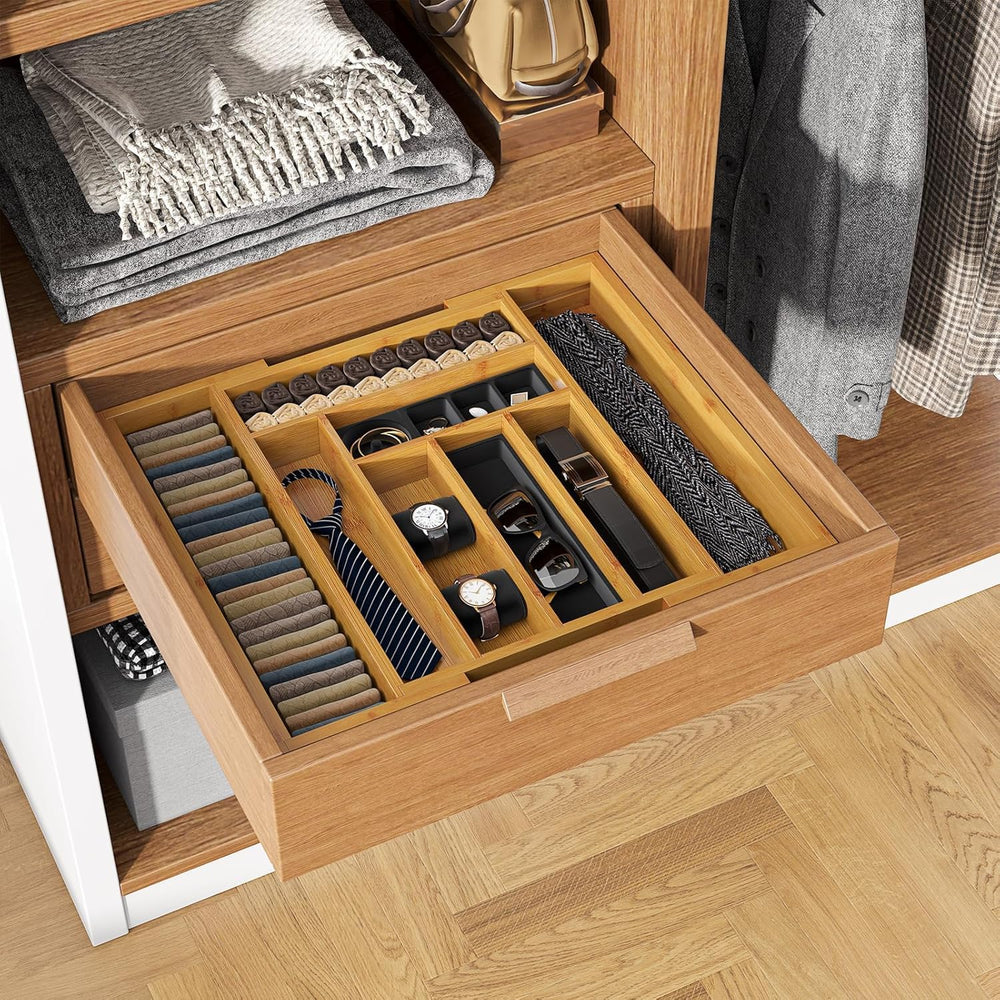 Pipishell Expandable Bamboo Silverware Organizer, Large Kitchen Drawer Tray
