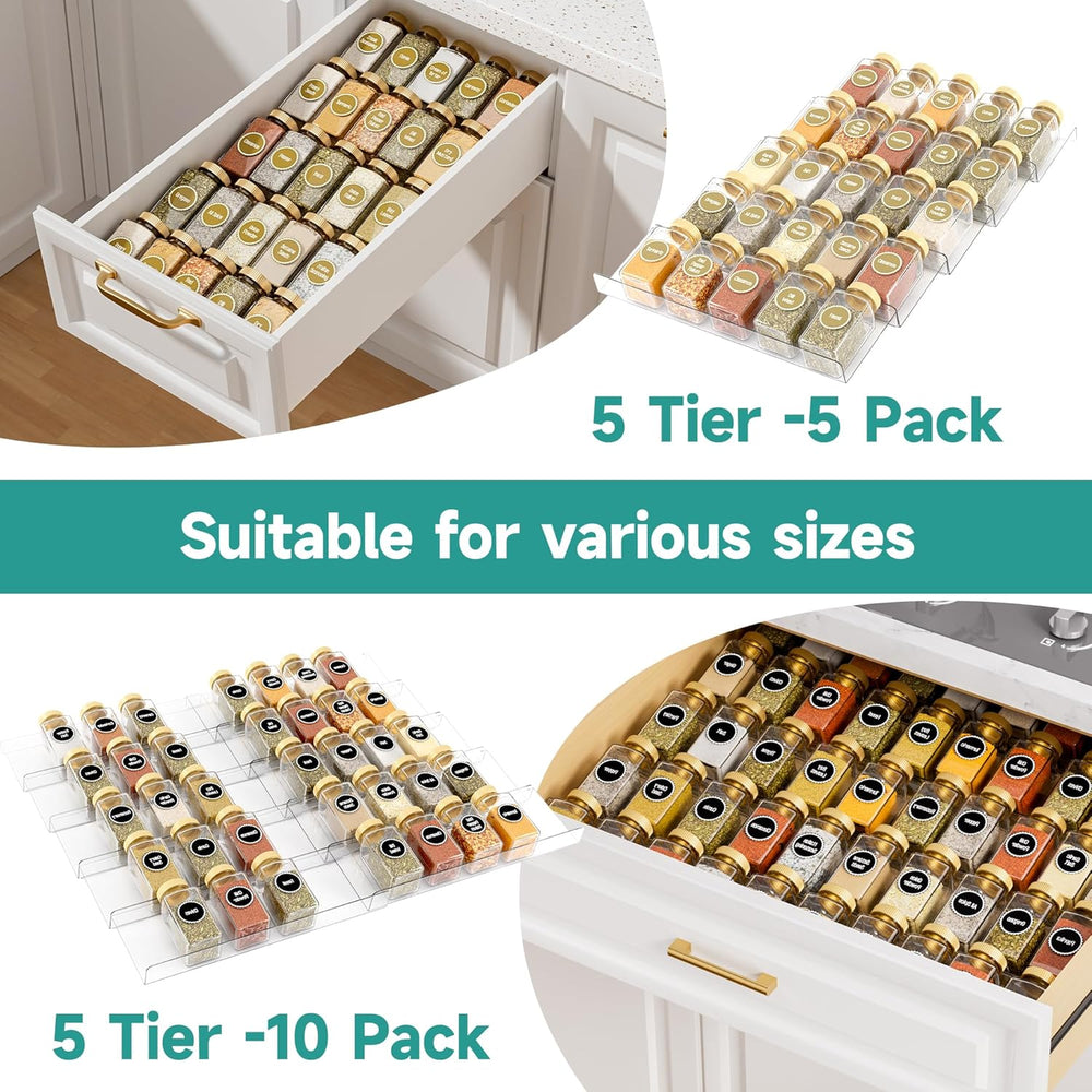 MIUKAA Clear Spice Drawer Organizer, 5 Tier - 2 Set Acrylic Seasoning Rack