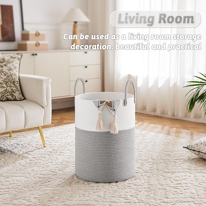 Laundry Basket, Woven Cotton Rope Laundry Hamper, 100L